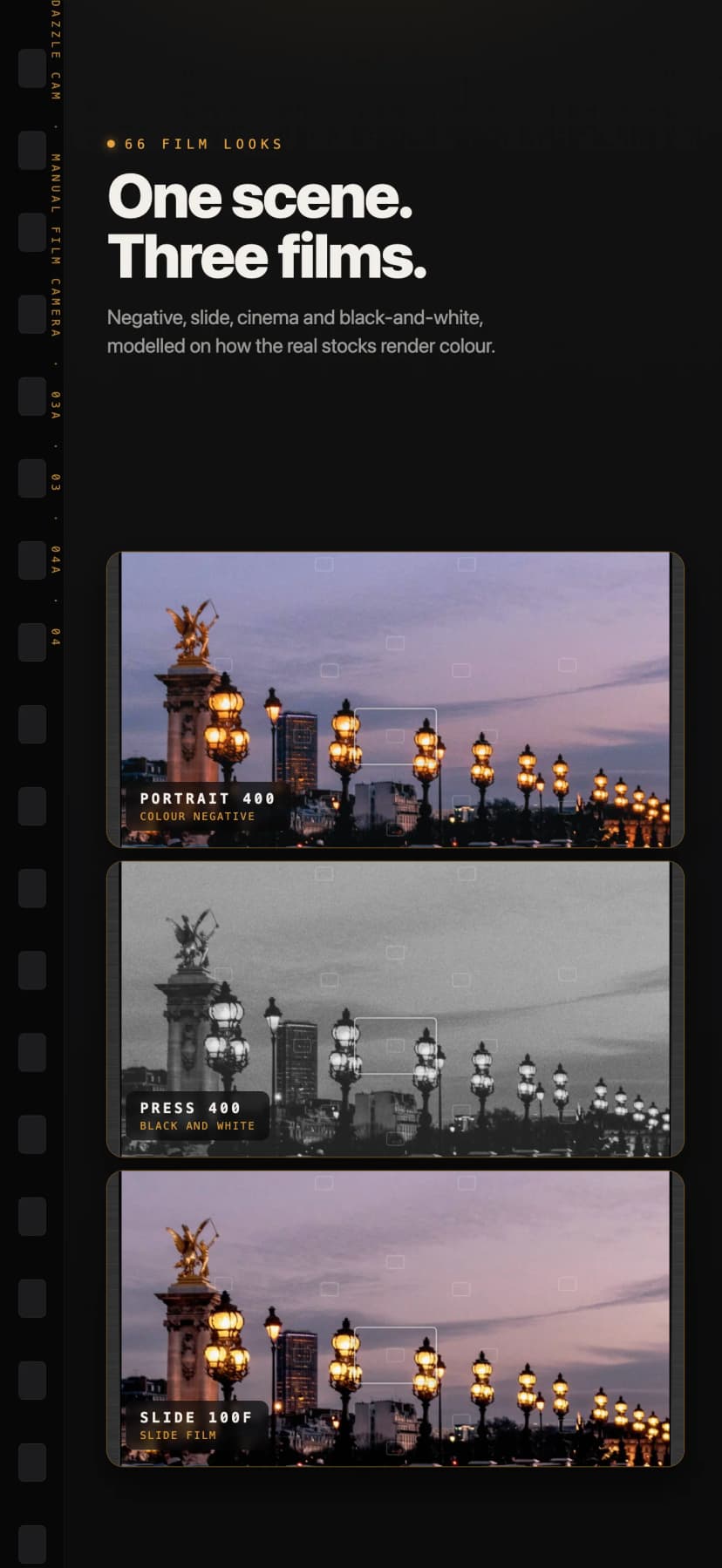 One scene shown through three different films