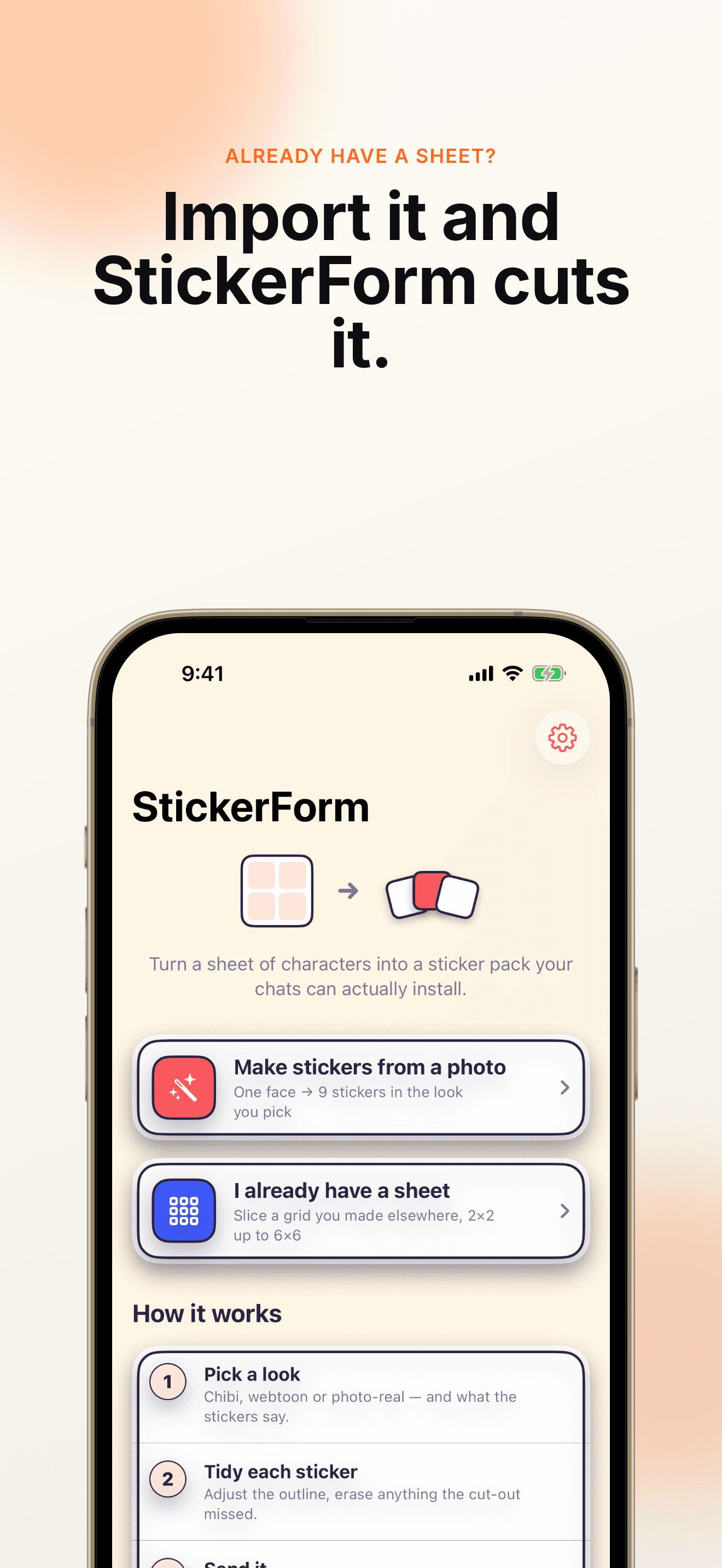 StickerForm home — make a sheet or import one you already have