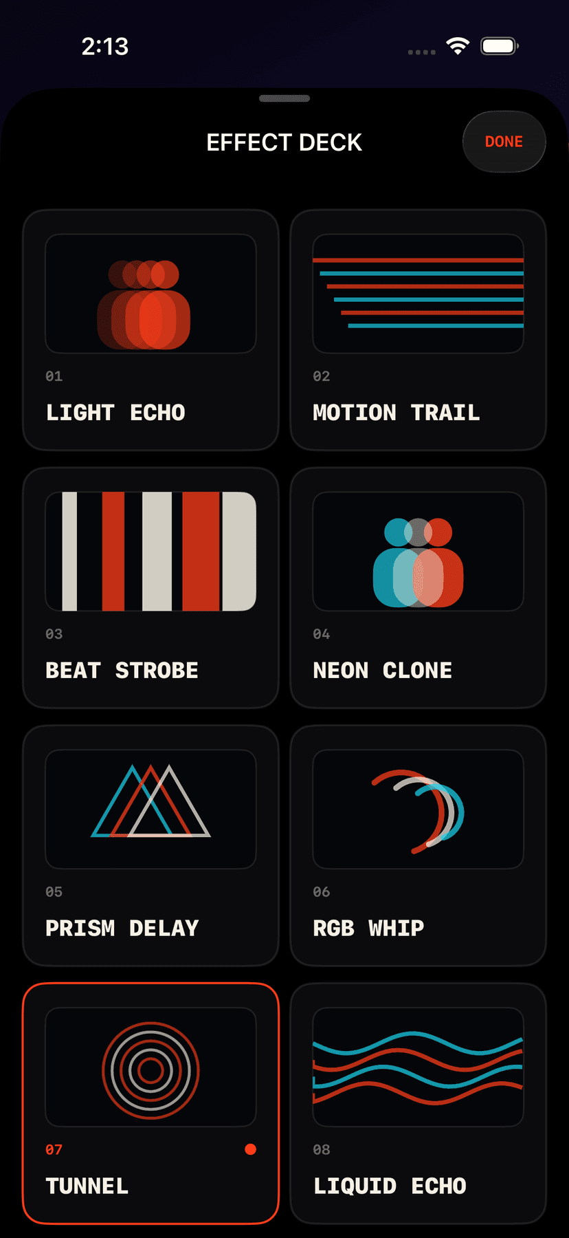 Pulse Effect Deck with temporal video effects