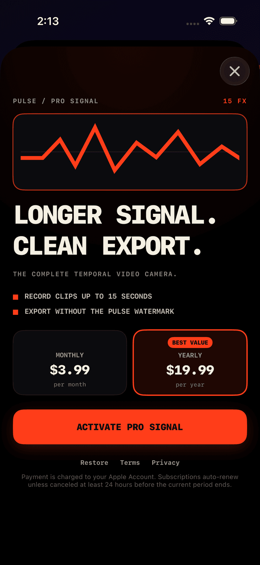 Pulse Pro monthly and yearly subscription options